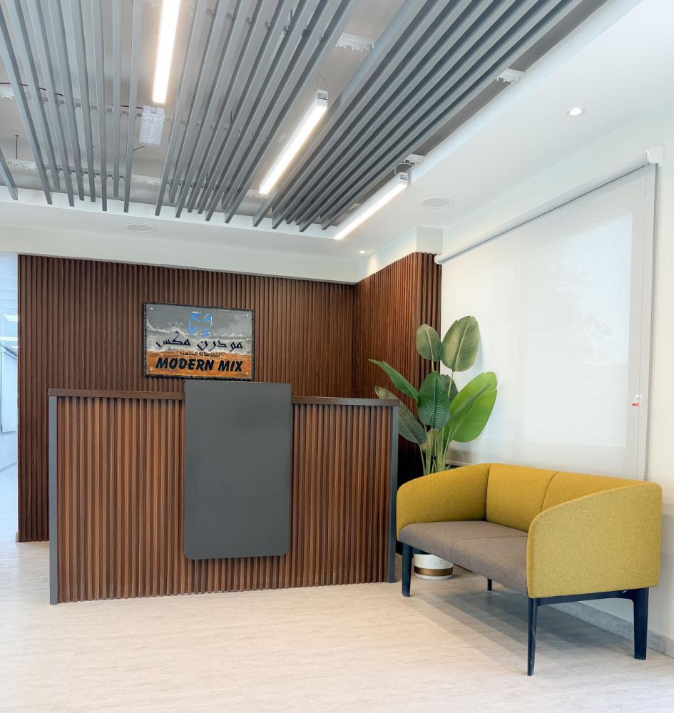 Reception desk and waiting lounge at the Modern Mix head office in Dubai